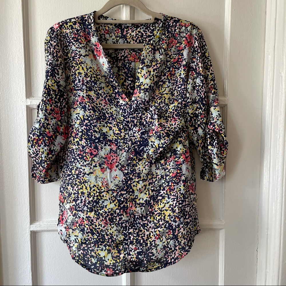 Multi color Printed v neck silky blouse